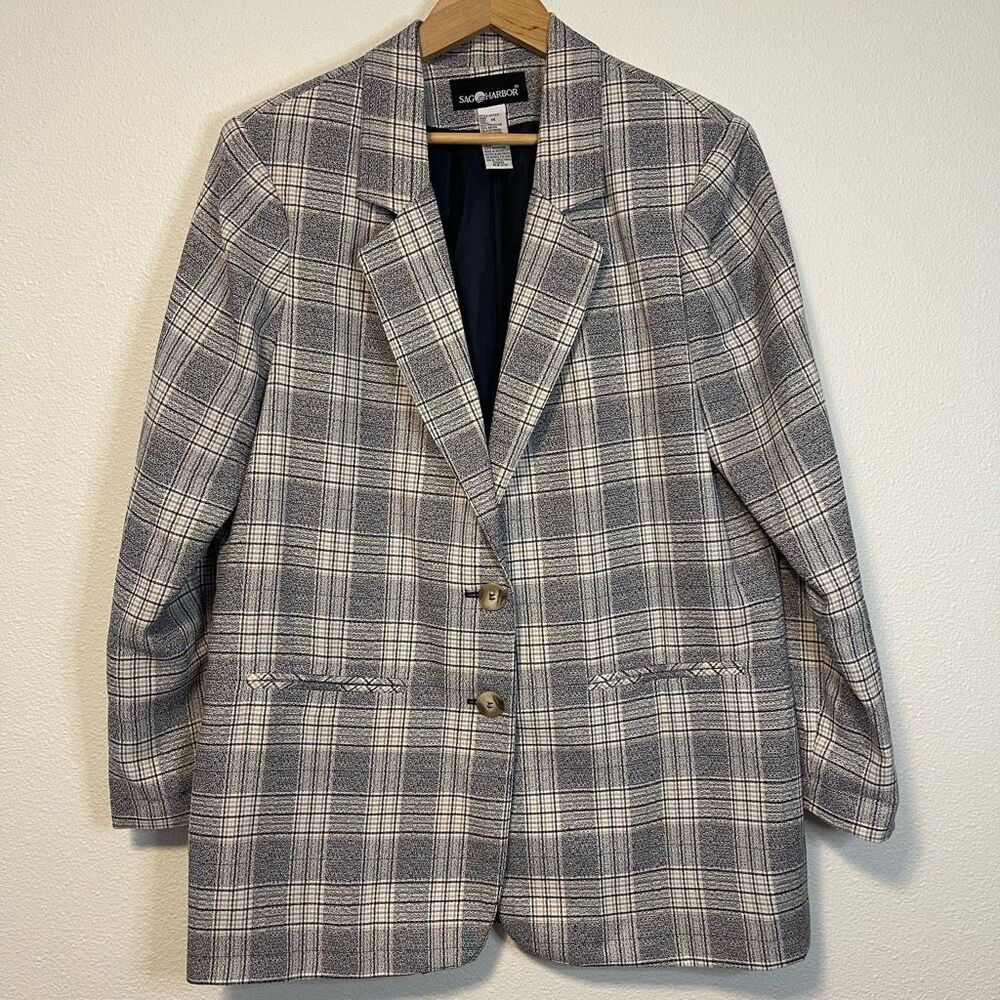 Vintage Sag Harbor Plaid Longline Blazer Size 14